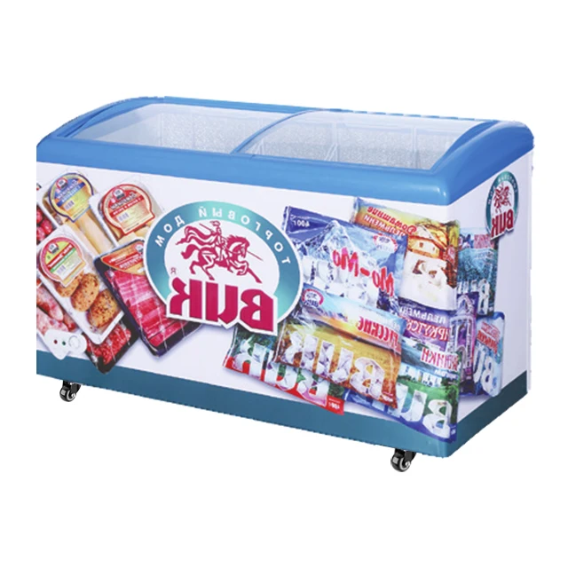 Factory Direct Tempered Display Supermarket Horizontal Curved Sliding Door Ice Cream Showcase Freezer