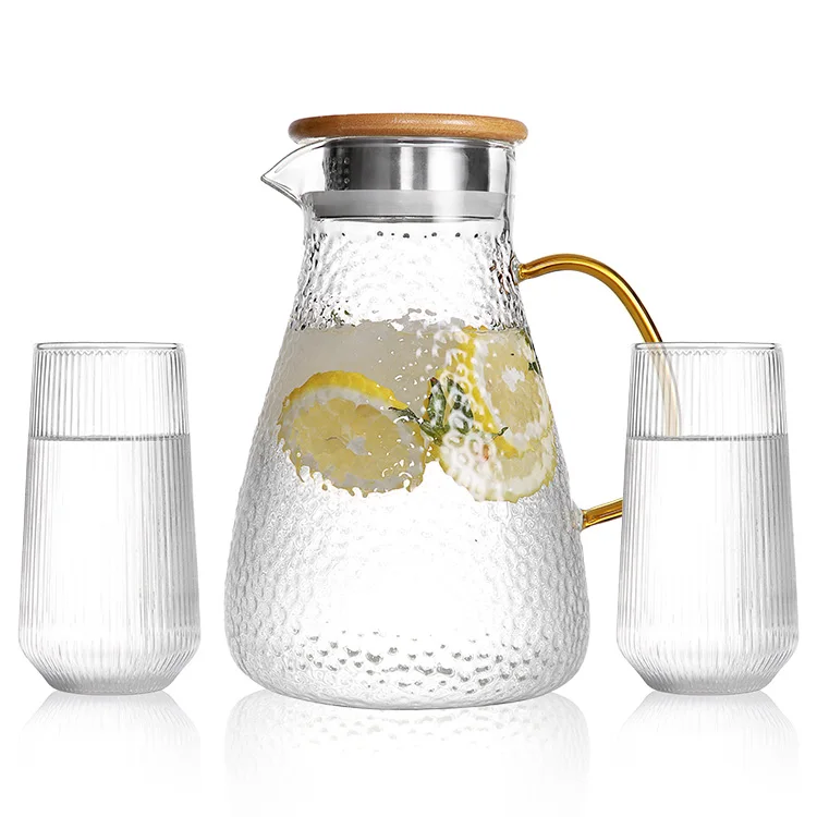Online top selling Handmade borosilicate glass carafe pitcher Glass Stovetop Glass Water Jug water cans with stainless lid