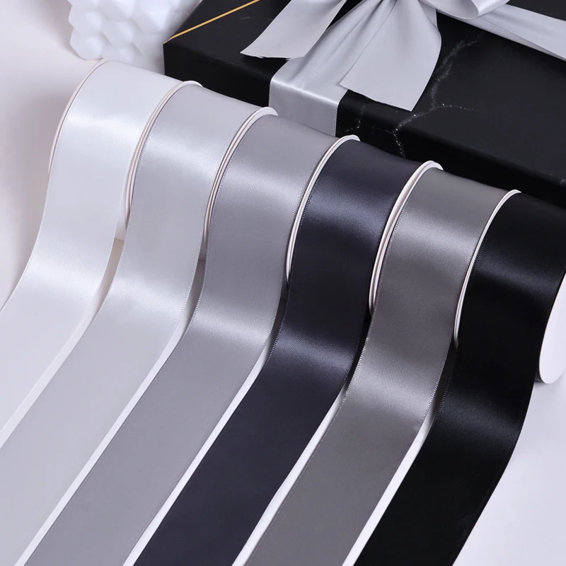 Black White Wholesale Recyclable 38mm Satin Ribbon Gift Printed Ribbon Roll 100% Polyester Custom White Ribbon With