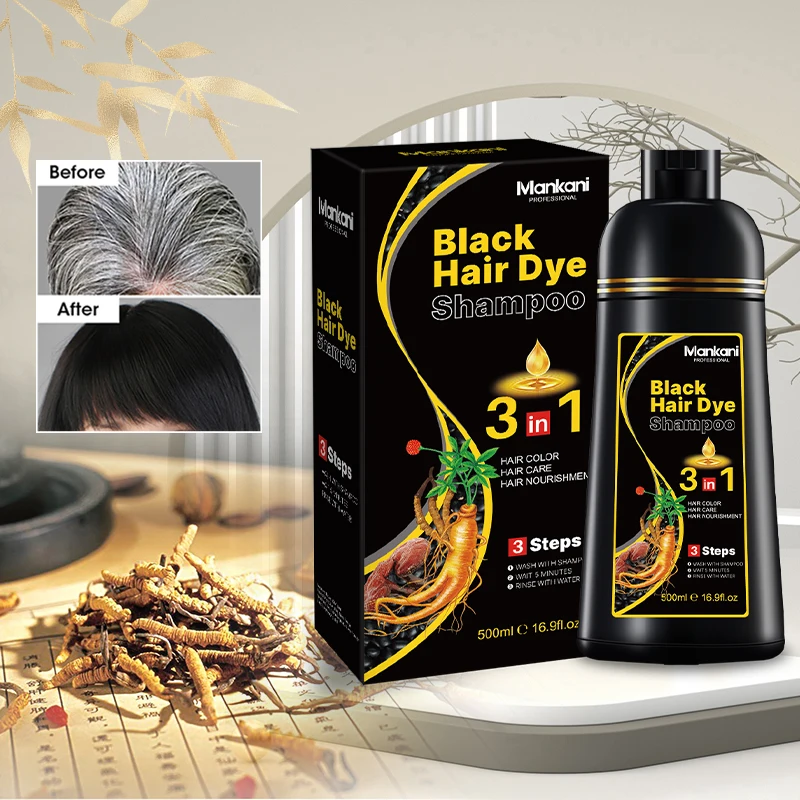 OEM Permanent Healthy Herbal Ammonia Free Extract 5 Minutes Cover Grey Hair Dye Gingseng Black Shampoo