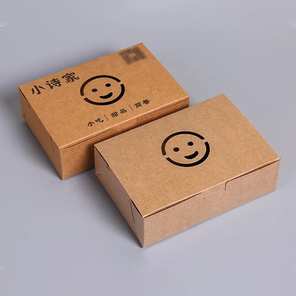 Biodegradable Chicken Takeout Hot Fast Food Fried Boxes Lunch Takeaway Box Disposable Rigid Boxes KS Kraft Paper Packaging Brown