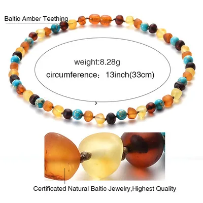 Natural Stone Baltic Ember  Necklace for Baby Turquoises Ember  Beads Necklace Bracelet Ember  Jewelry for Kid