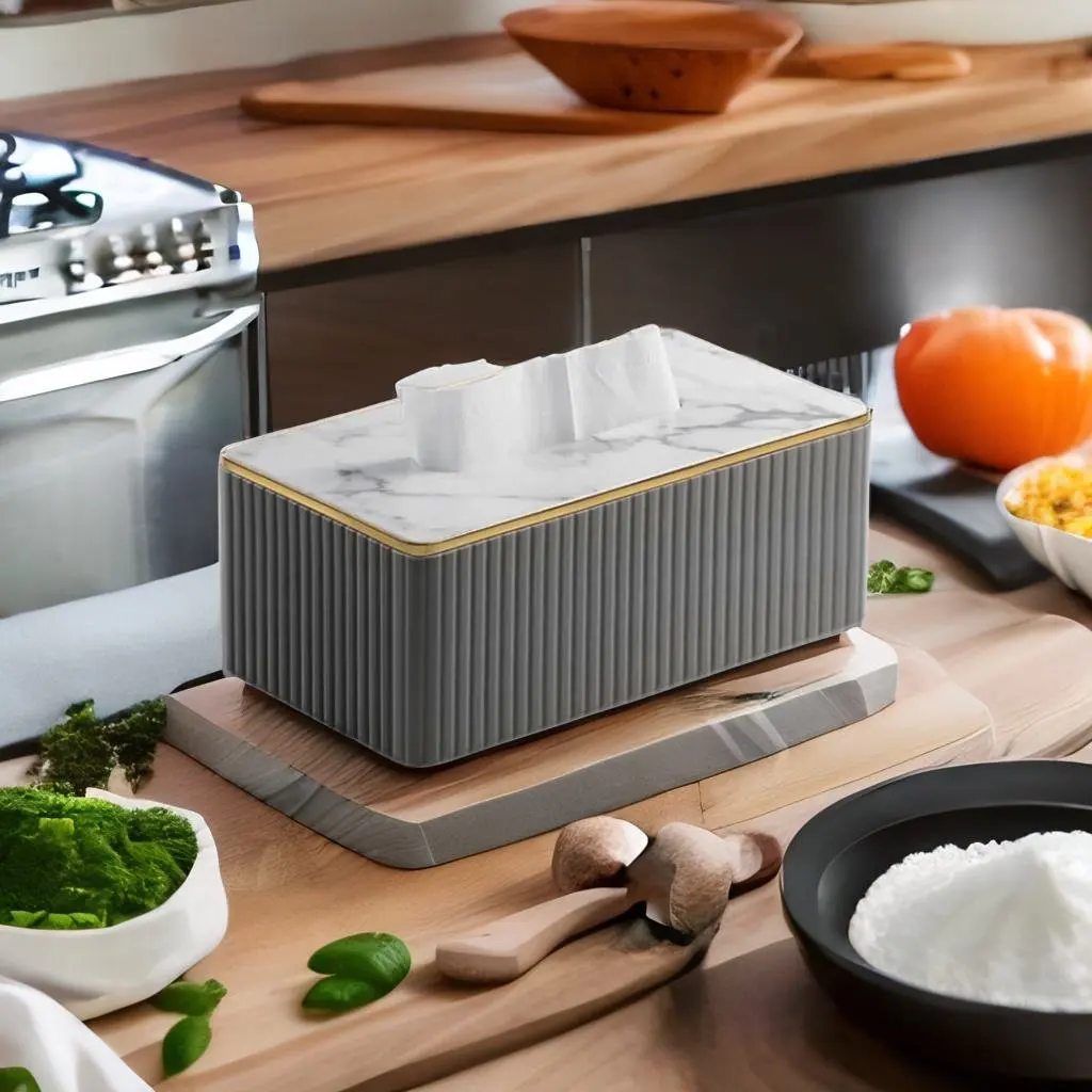 Luxury Kitchen Rectangular Black Gold Decoration Table Leather Fabric Tissue Box