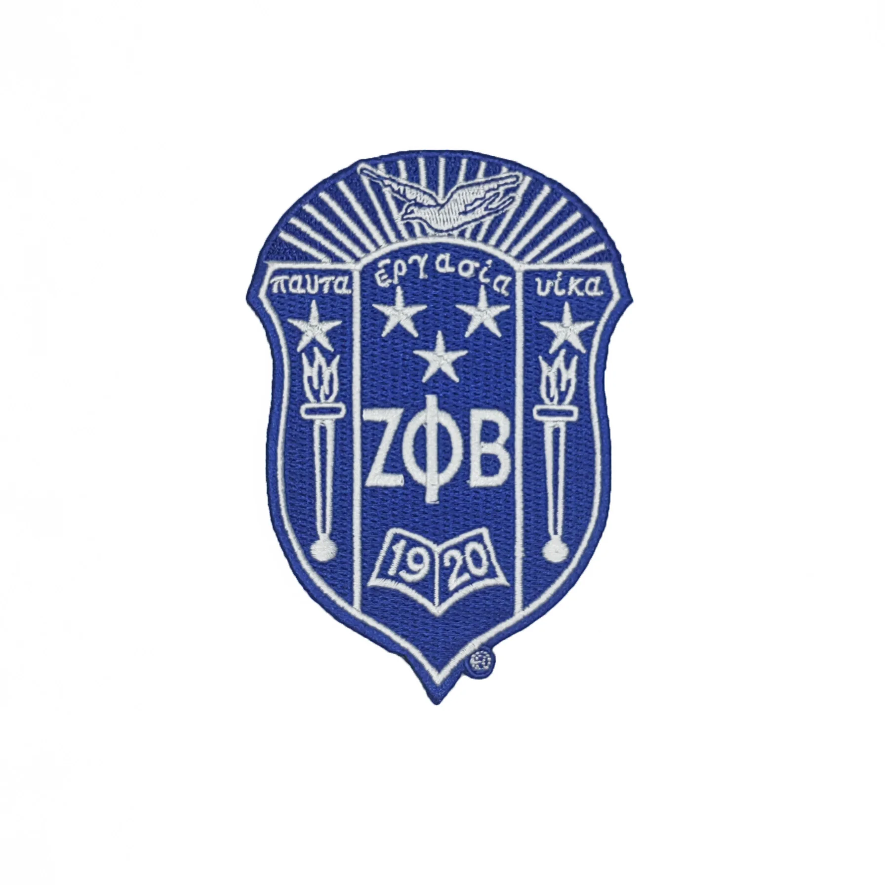Blue And White Greek Twill Letters Embroidery Patches Custom Zeta Phi Beta 1920 Shield Embroidered Patch
