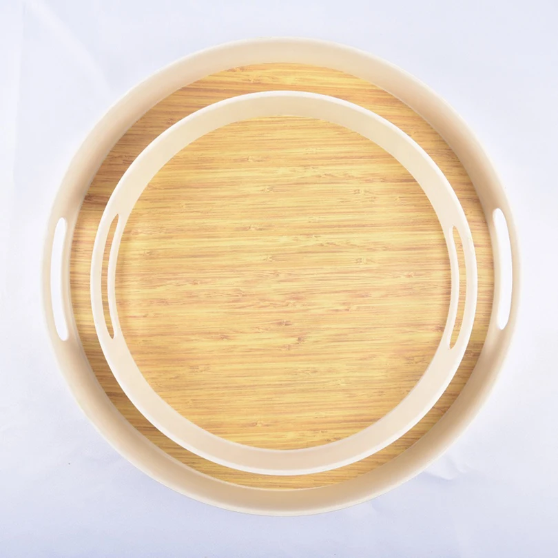 
13inches Latest eco biodegradable bamboo fiber serving tray with customized pattern 