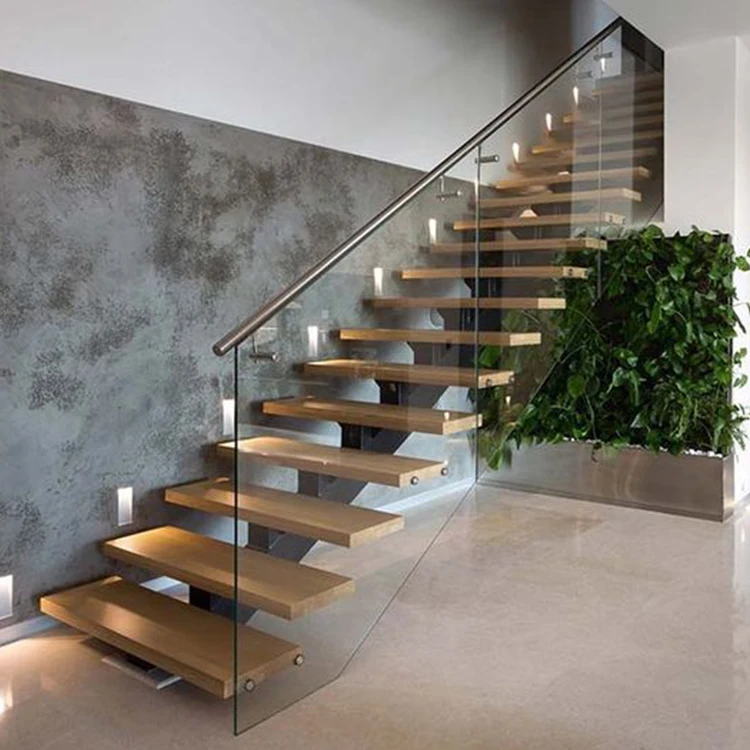 50-100mm thick floating wood stair treads basement attic stairs wrought iron staircase