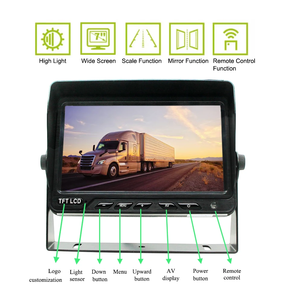 OEM ODM 7 Inch Forklift Monitor DC12V Rear View Vehicle Monitor For Reverse Camera