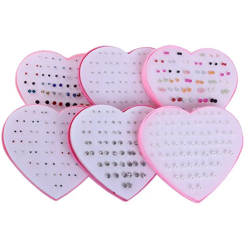 Ювелирные изделия антикварные серьги в коробке оптовая продажа пластиковая игла антикварная серебряная бронза 36 пар персикового сердца коробка