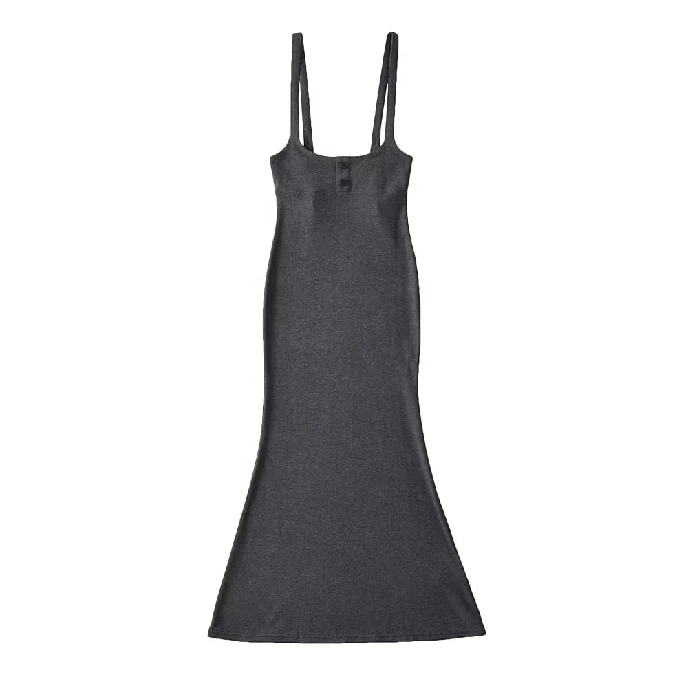 High Stretch Flared Midi Mermaid Flared Bottom Tank Casual Women Dress Button Front