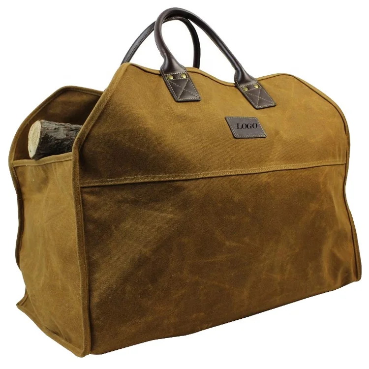 Heavy Duty Wax Canvas Log Carrier Tote Large Fire Wood Bag Durable Firewood Holder Fireplace Wood Stove Accessories Storage Bag