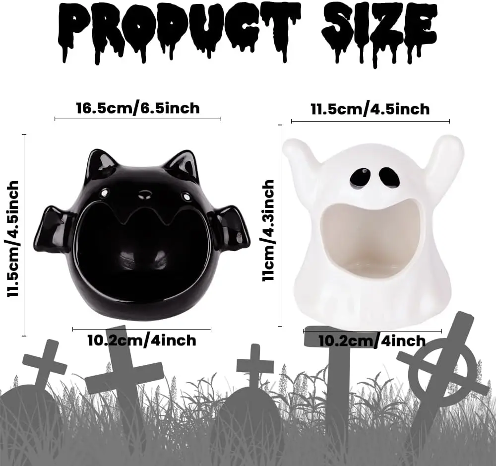 Halloween Candy Bowls Halloween Candy Dish Candle Holder Bat Ghost Ceramic Dish for Tiered Tray Ornament Tableware Party Decor