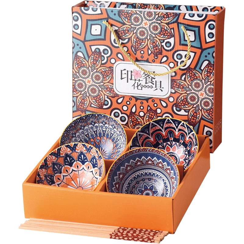 Set 4 bohemian ceramic bowls hot selling  tableware stoneware set 4 bowls color box  dinnerware set bowls