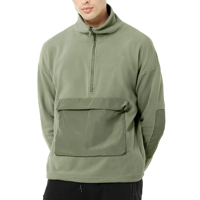 Polar fleece Pullover 1/2 Zip Pullover Mens Winter Warm Jumper And ripstop Pockets