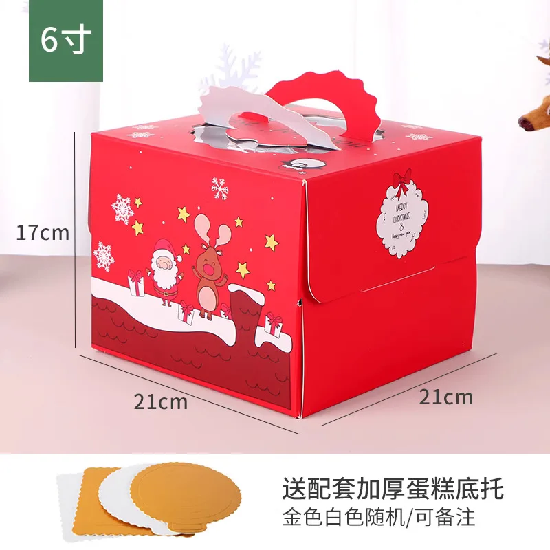 In stock 4/6/8 inches portable Christmas red cake paper folding carry box with paper tray and handle