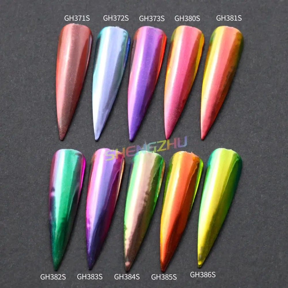 new arrival GH38 series nail chrome transparent aurora mermaid duochrome chameleon pigment powder loose powder
