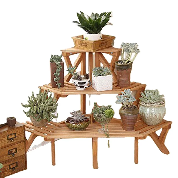 Corner Flower Pot Stand Wood 3 Tier Garden Rack Folded Plant Display Shelf