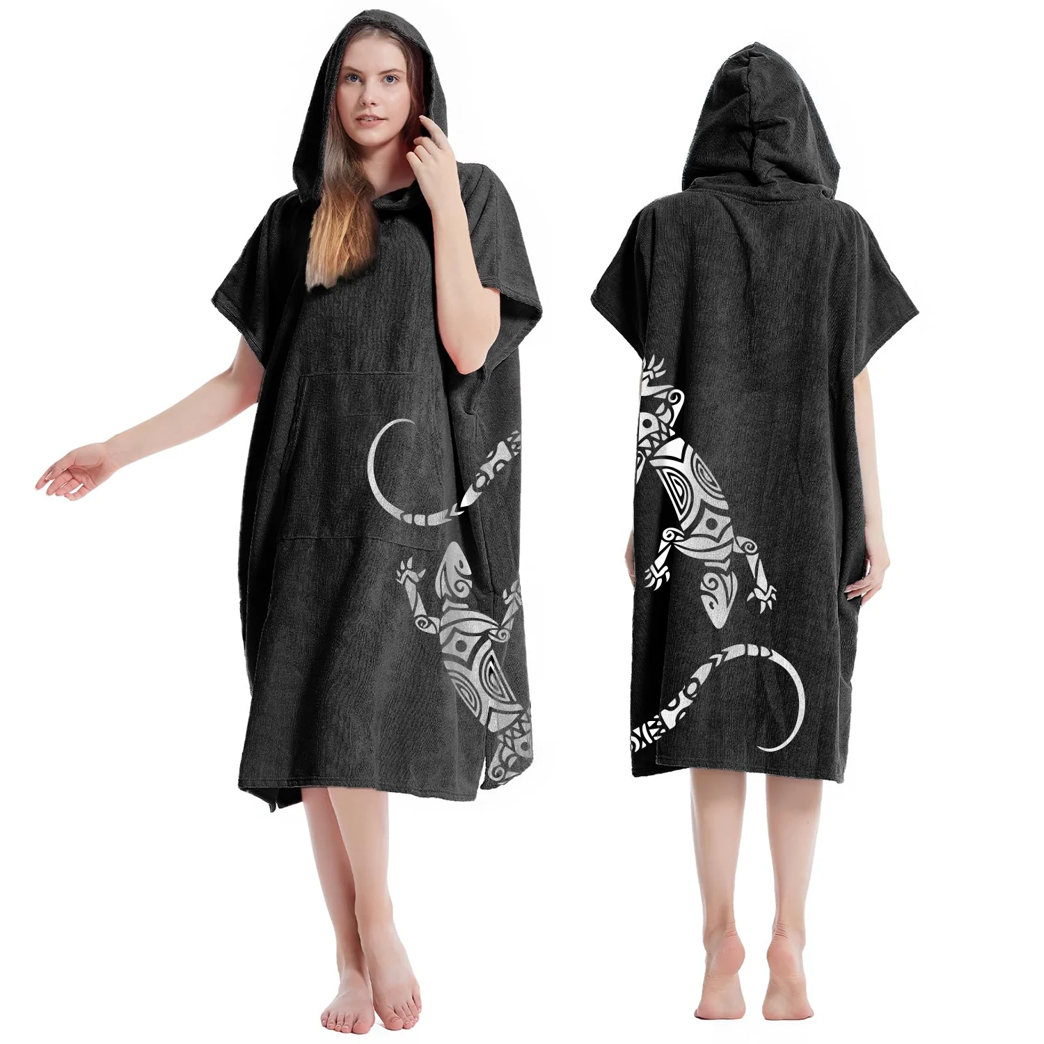 Surf Poncho Changing Robe with Hood Quick Dry Microfiber Wetsuit Changing Towel with Pocket for Surfing Men Women Beach Towel