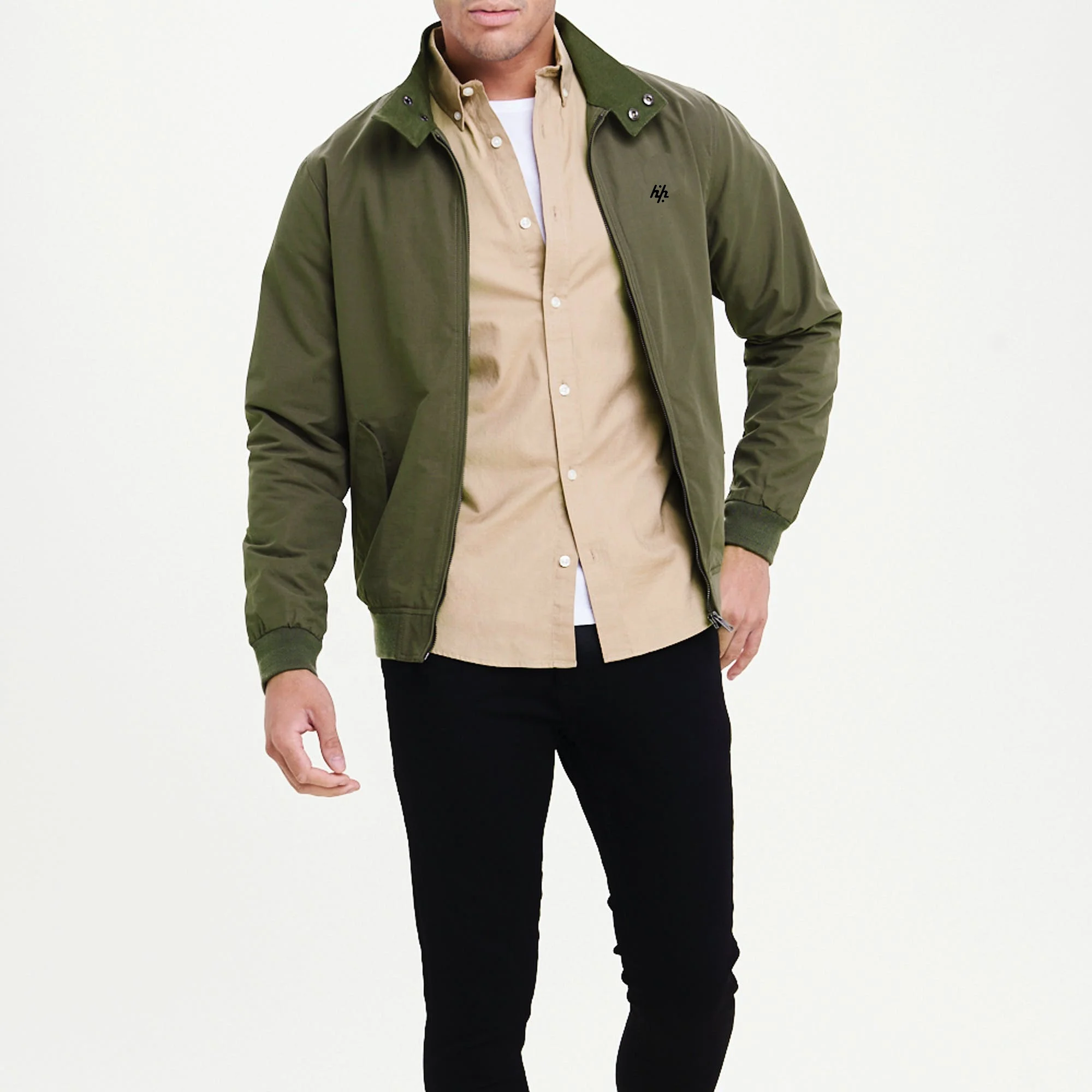 OEM Custom  Men Khaki Showerproof Jackets Long sleeves Men Bomber Jacket ( Manufacture By Huzaifa Products )