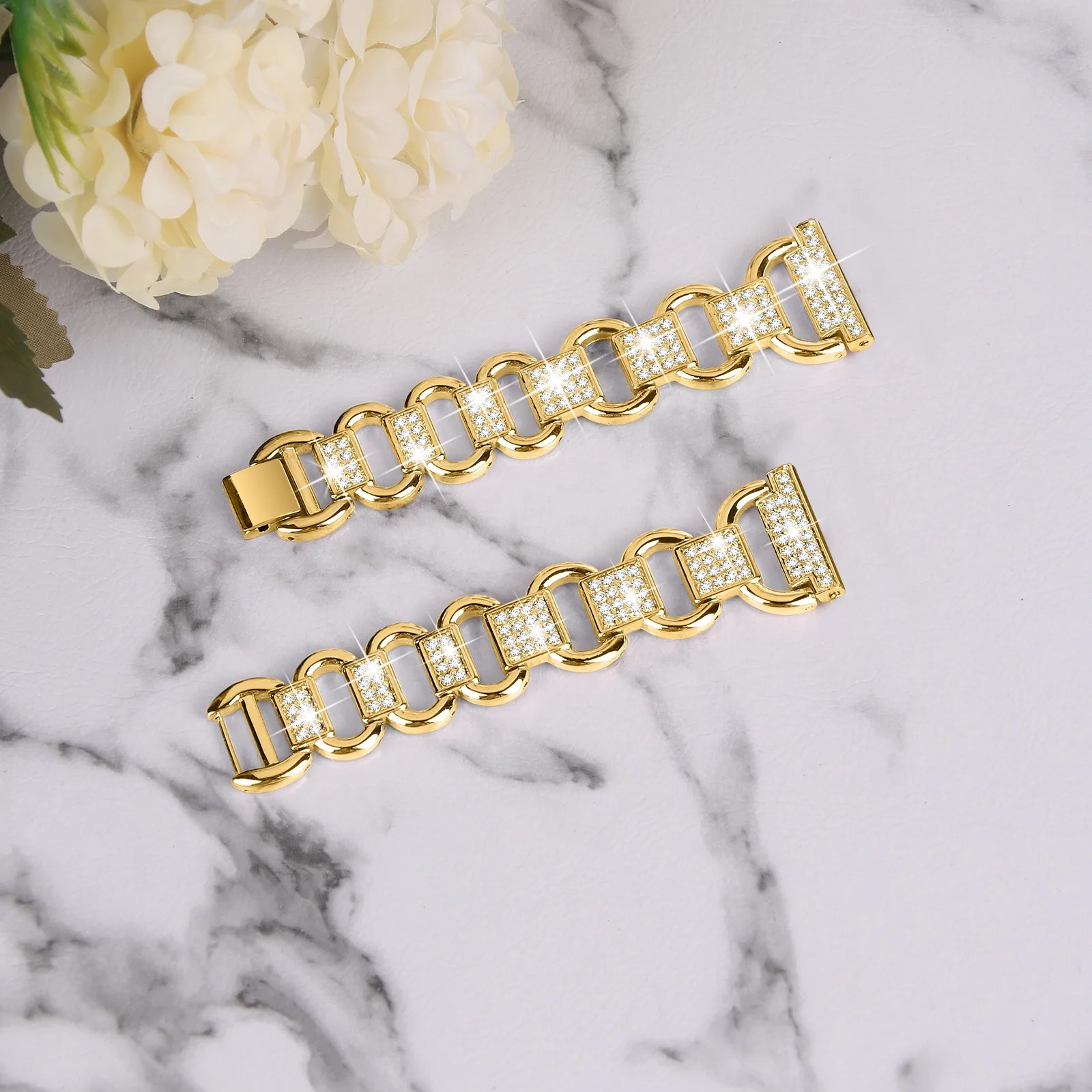 New Design Luxury 20mm Width Diamond Chain Bracelet Watch Band Metal Watch Strap