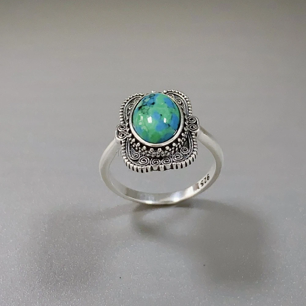 Factory direct sales Custom Wholesale 925 sterling silver Turqouis Ring Mongolian Style Series Temperament Ring
