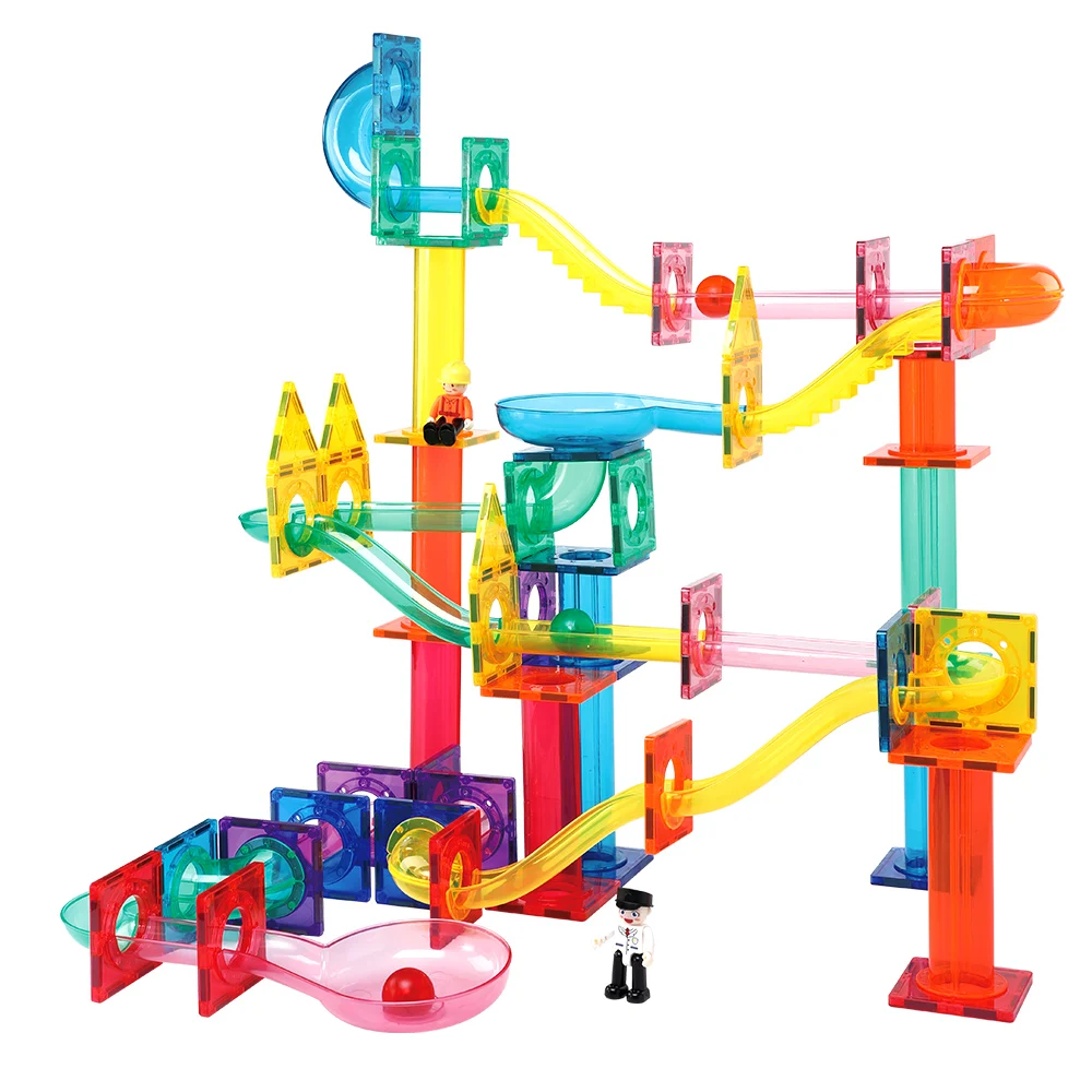 Marble Run 200PCS Educational Magnetic Blocks Toy Set Magnetic Building Tiles Bricks Toys DIY Magnetic Slide Balls Toy Set