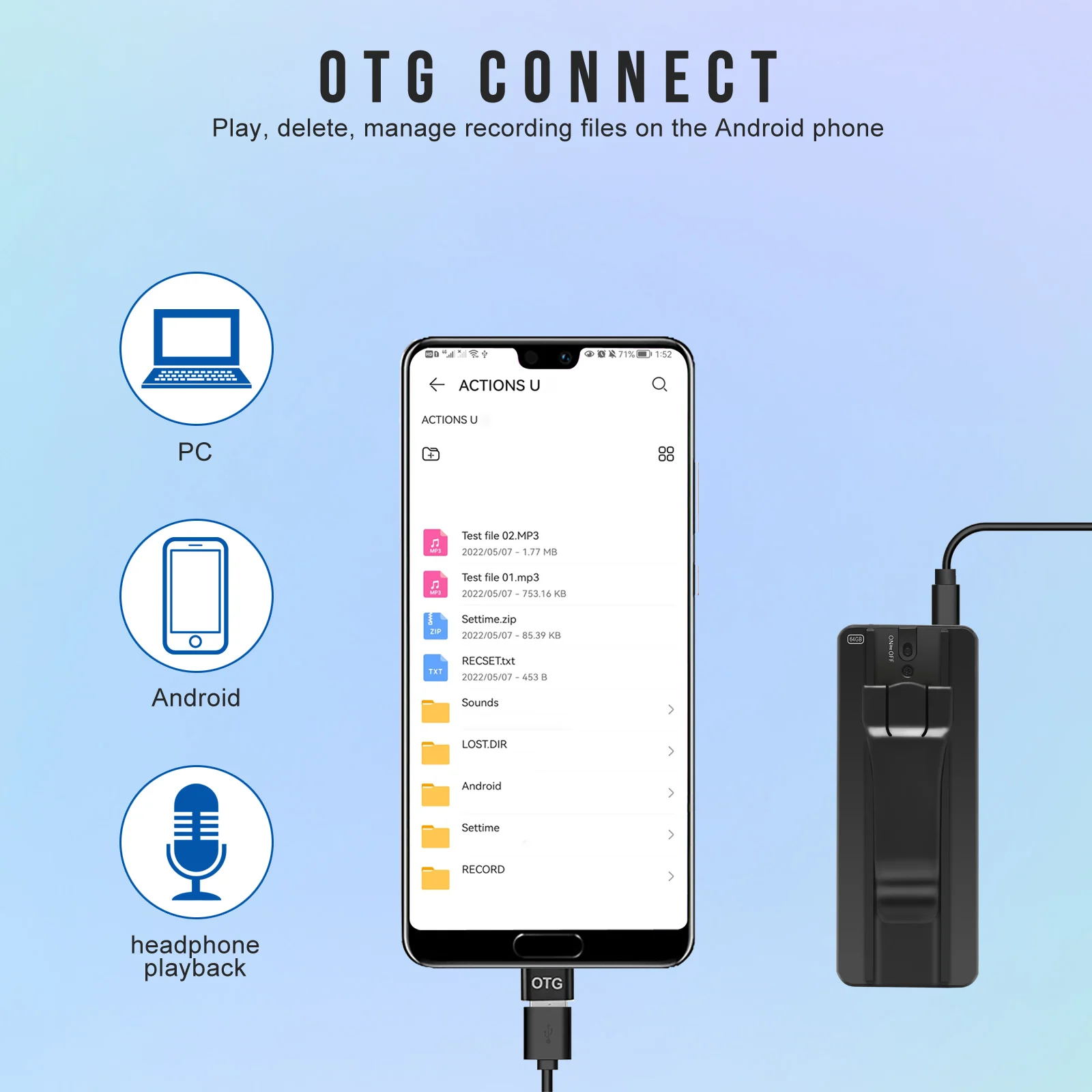 V55 Voice Recorder Pen 1100mAh USB Flash Digital Voice Recorders Super Thin Mini Body 150H Continuous Long Life Dictaphone