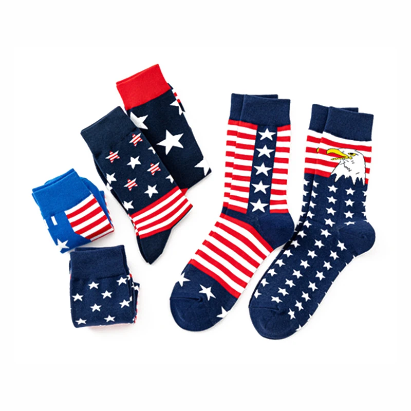 Wholesale Patriotic American Flag Patterned Socks Men Casual Novelty USA Cotton Crew Socks Bulk