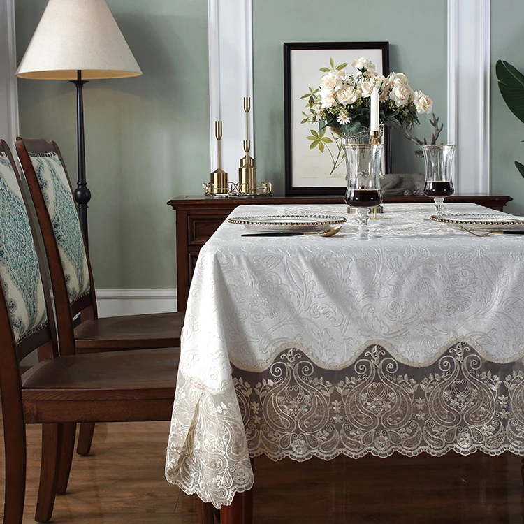 Factory outlet flannel fabric embroidery lace tablecloth