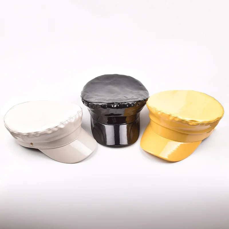 KH-12  hot sell popular Sailor hat Baker Boy Hat Patent Leather Hat Trim Fiddler Berets