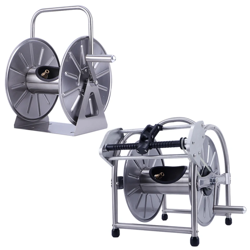 Stainless Steel Metal  Wall mounted Steel Spring Driven Retractable Garden air compressor water hose reel cart