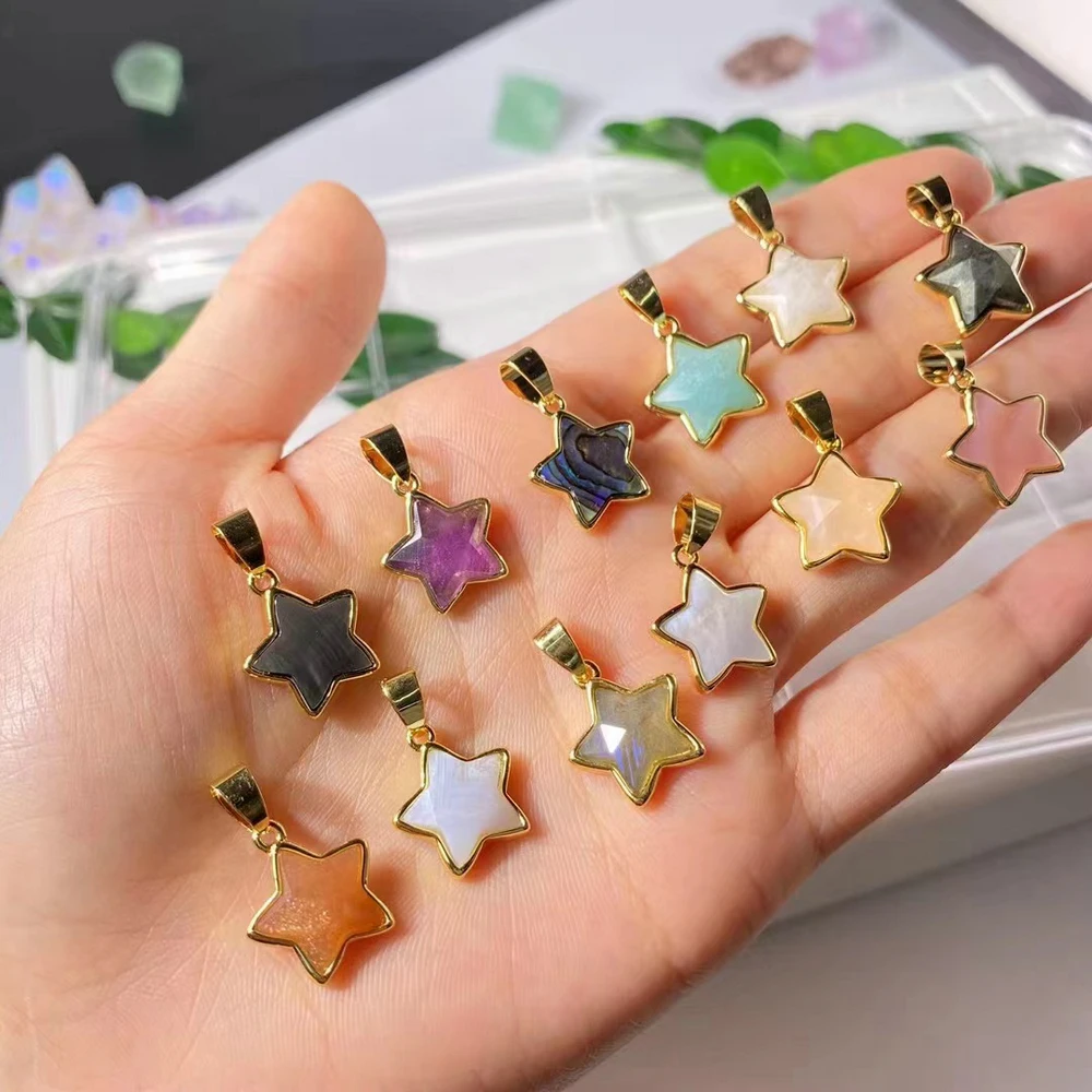 Fashion Charms Gold Plated Gemstone Natural Stone Purple Agate Crystal Quartz Star Square Pendants for DIY Jewelry Making