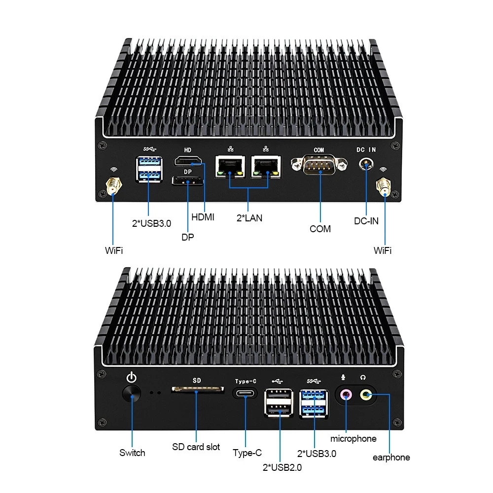 Topton New Fanless Mini pc Inte-l 4 Cores 8 Threads i7 10510U Processor(up to 4.9Ghz) Portable Compact Computer Win10 Pro