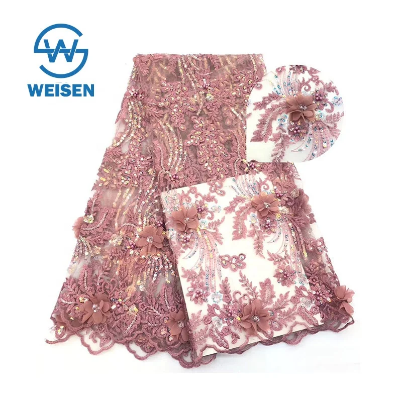 Stone Lace Embroidery Floral High Quality 3D Sequin Flower Fabric