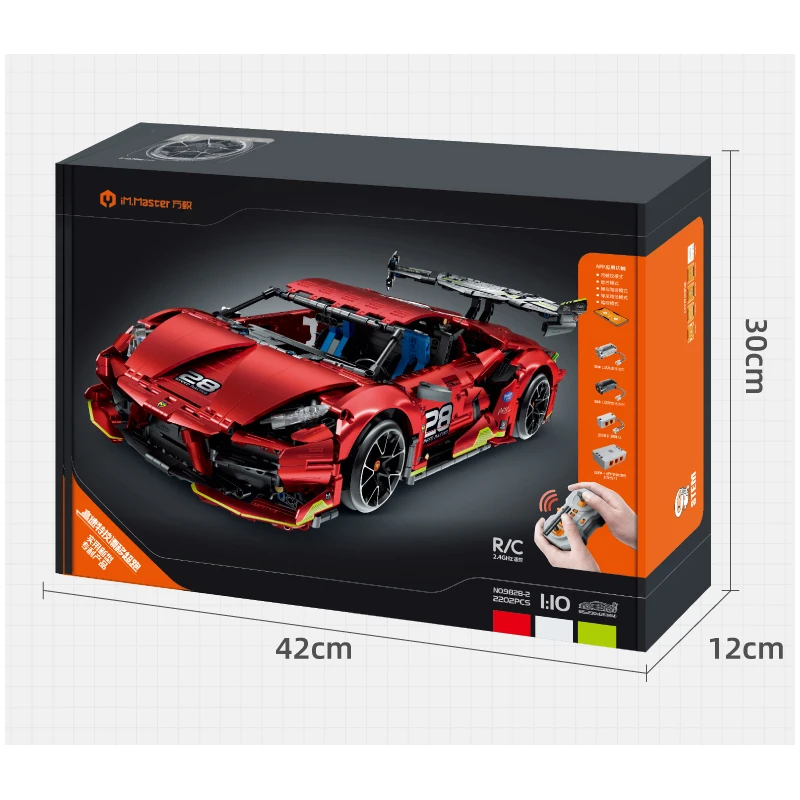 Wine Red Bull Power Edition RC car Moc toys Christmas present bricks Model Building Block Toy 2023 New wanzhi 9828-2