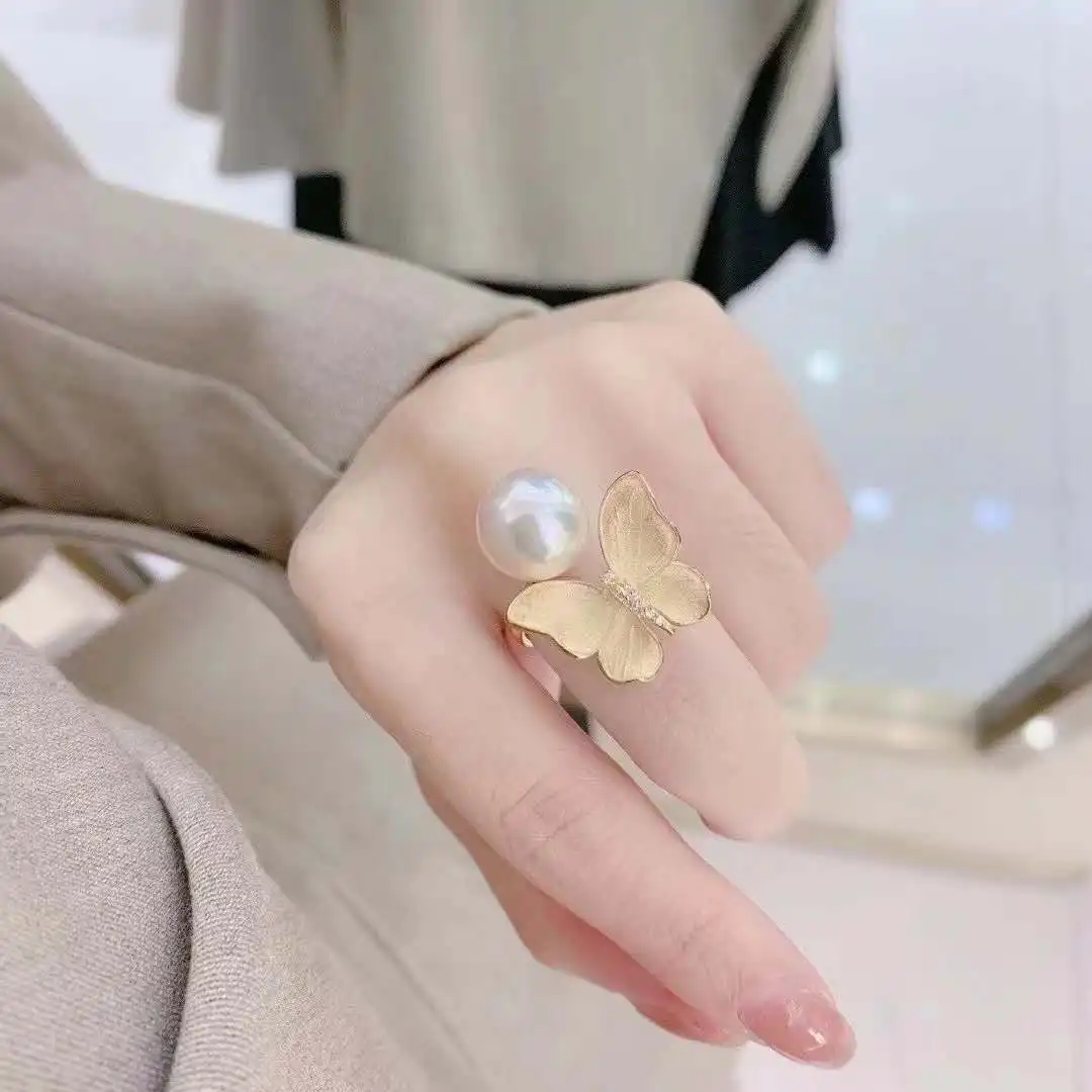 
flower ring charm gold jewelry for girl copper rings gold plated antique pearl ring 