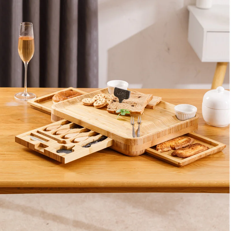  High Quality Premium Multifunctional Natural Bamboo Cheese Board With Knife