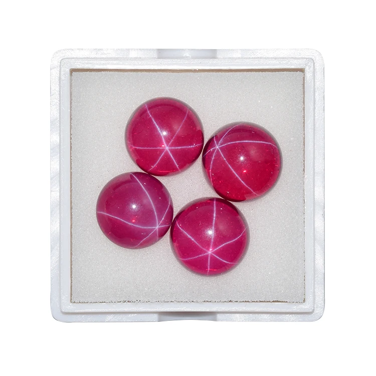 Loose Synthetic Gemstone Red Ruby Round Cabochon 6 Rays Flat Back  Transparent Star Ruby