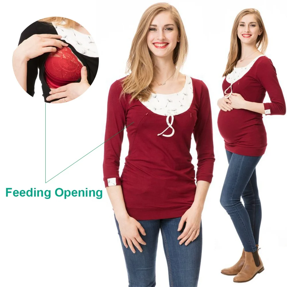 Женская рубашка для грудного вскармливания, Повседневная Туника с рукавом 3/4, топы для кормления