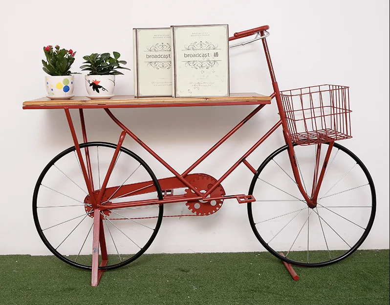 Bucks Home  Country Indoor Flower Stand Ornaments,Retro Wrought Iron Bicycle Table,Large Cafe Photography Props