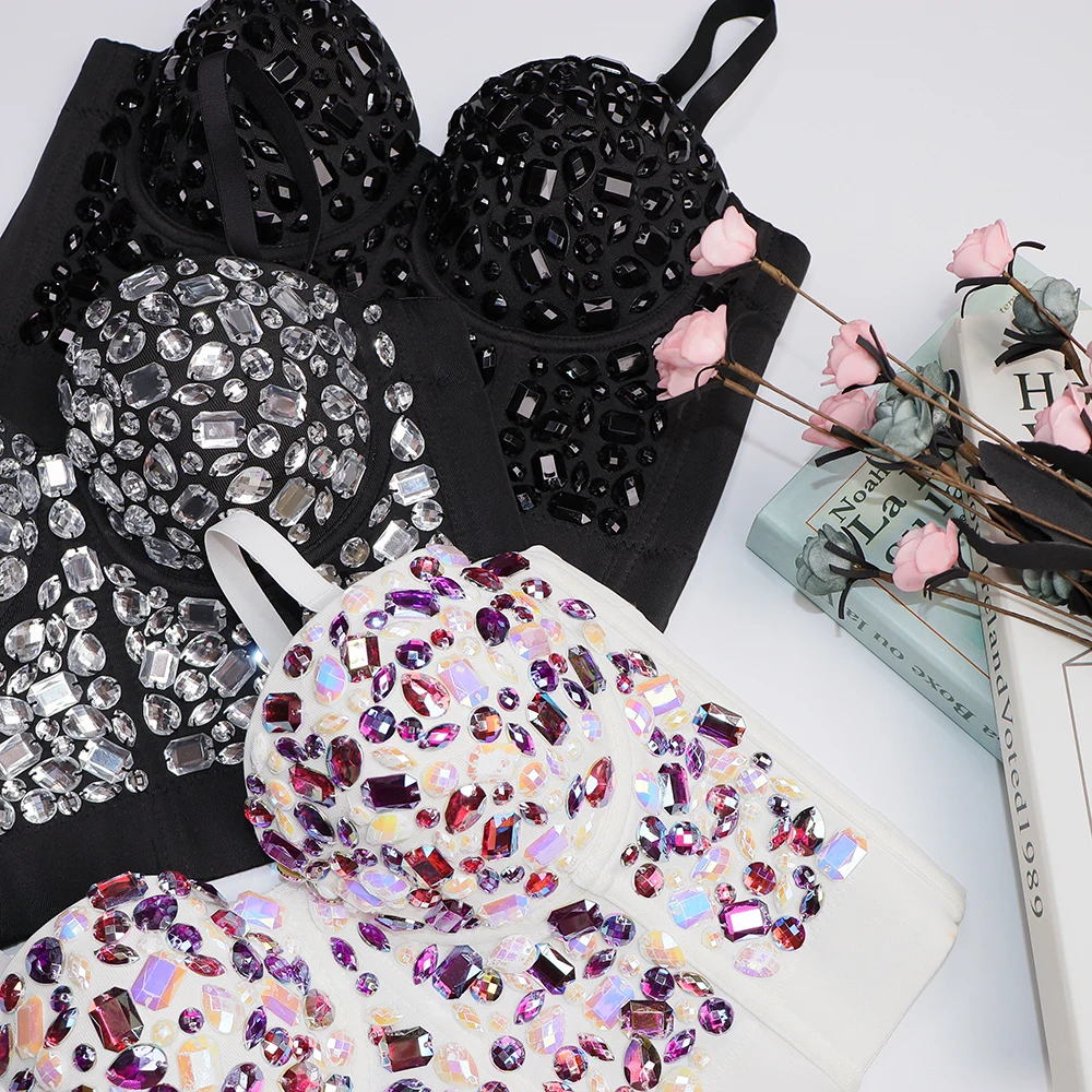 Factory Wholesale High Quality Customized Acrylic Diamond Hand Nailed Bead Corset Crop Top