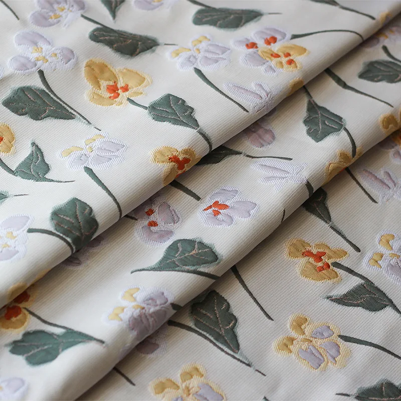 Hot buy beautiful flowers green leaves color small fresh spring summer dress fabric for