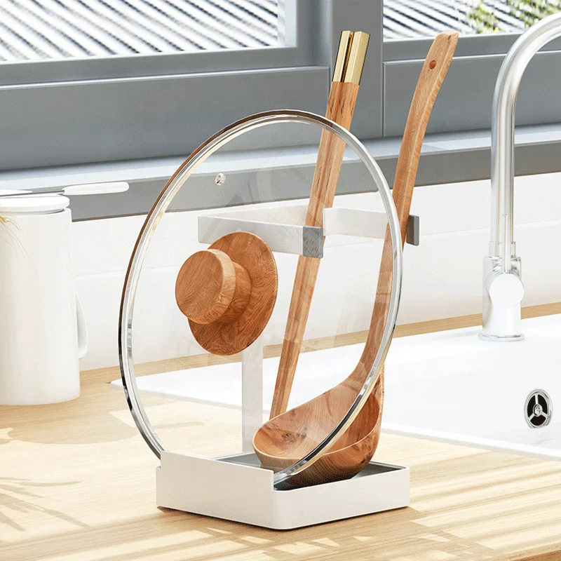 kitchen iron cooking phone spatula pan soup spoon ladle pot lid Utensil storage stand holder rest Rack with lid holder
