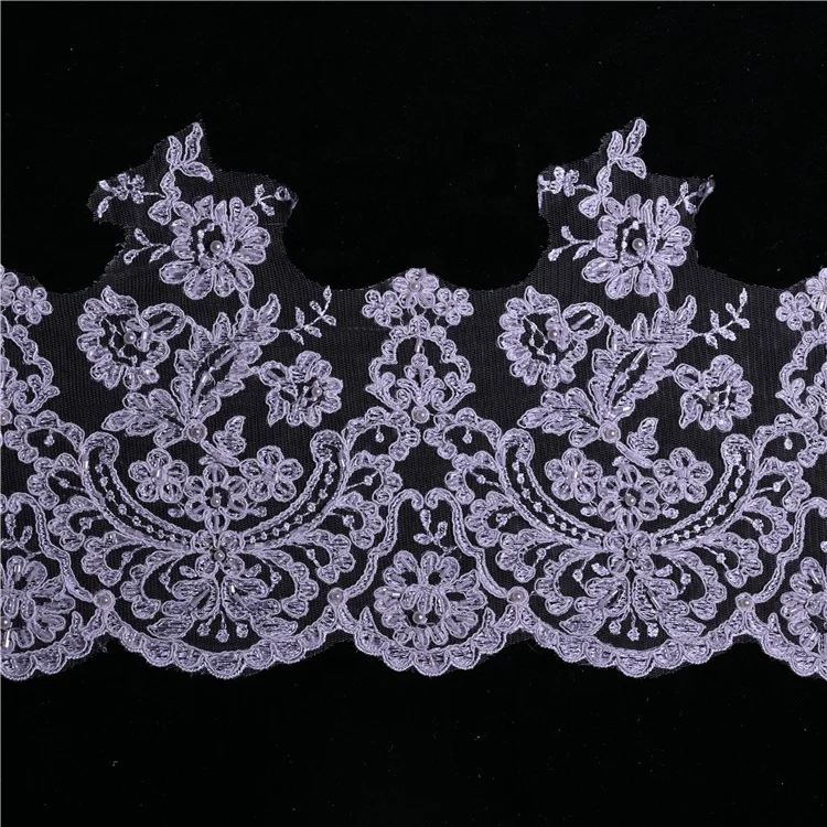 In Stock Quality Good Handwork Rayintel Core I5wedding Veil Trim Fabric with Beads and Pearl for Bridal Embroidered Lace Luxury