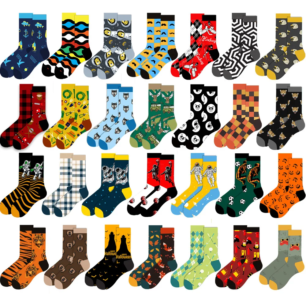Wholesale funny crazy designer socks cool funky fashion custom logo cotton novelty socks fancy sox tube crew happy dress socks