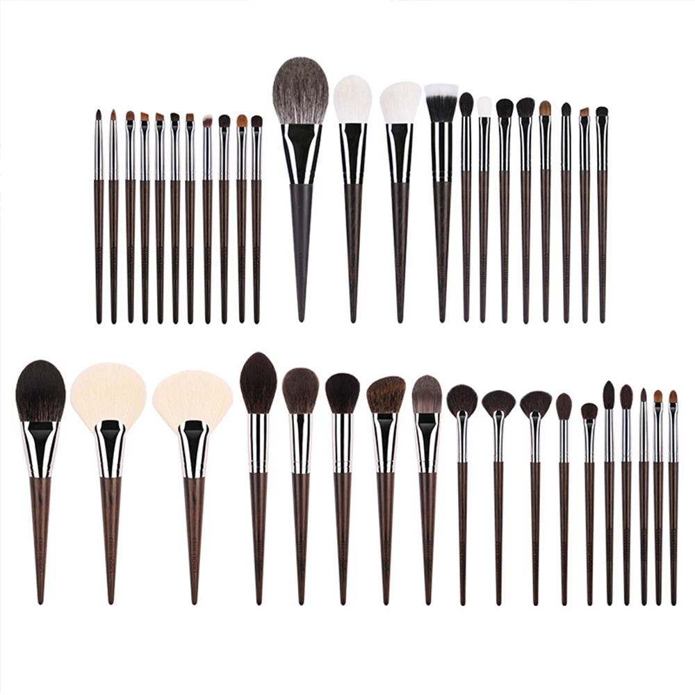 40 Pcs Ebony handle animal goat pony hair horsehair high quality black professional makeup brush set for engrave custom logo