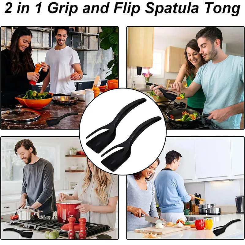 Food Grade 2 in 1 Grip and Flip Spatula Tongs Egg Flipper Spatula Spatula Tongs for Home Kitchen Cooking Tool