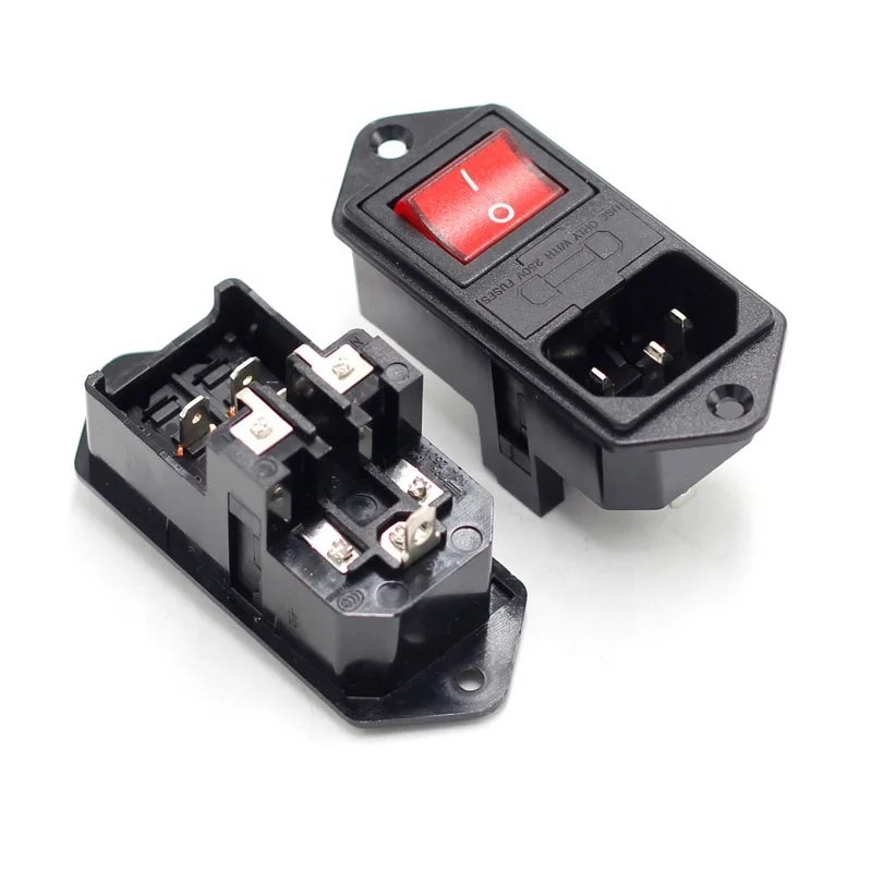 10A 250V IEC320 C14 AC Power Socket Connector With 10A Fuse And Rocker Switch For Pcb Mounting