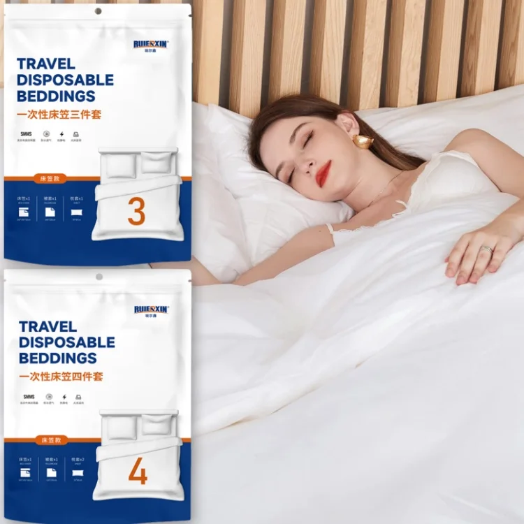 Disposable 3PCS 4PCS Non-woven Travel Bedding Set Duvet Covers Pillowcases King Size Disposable Bed Sheet Set For Hotel Trip