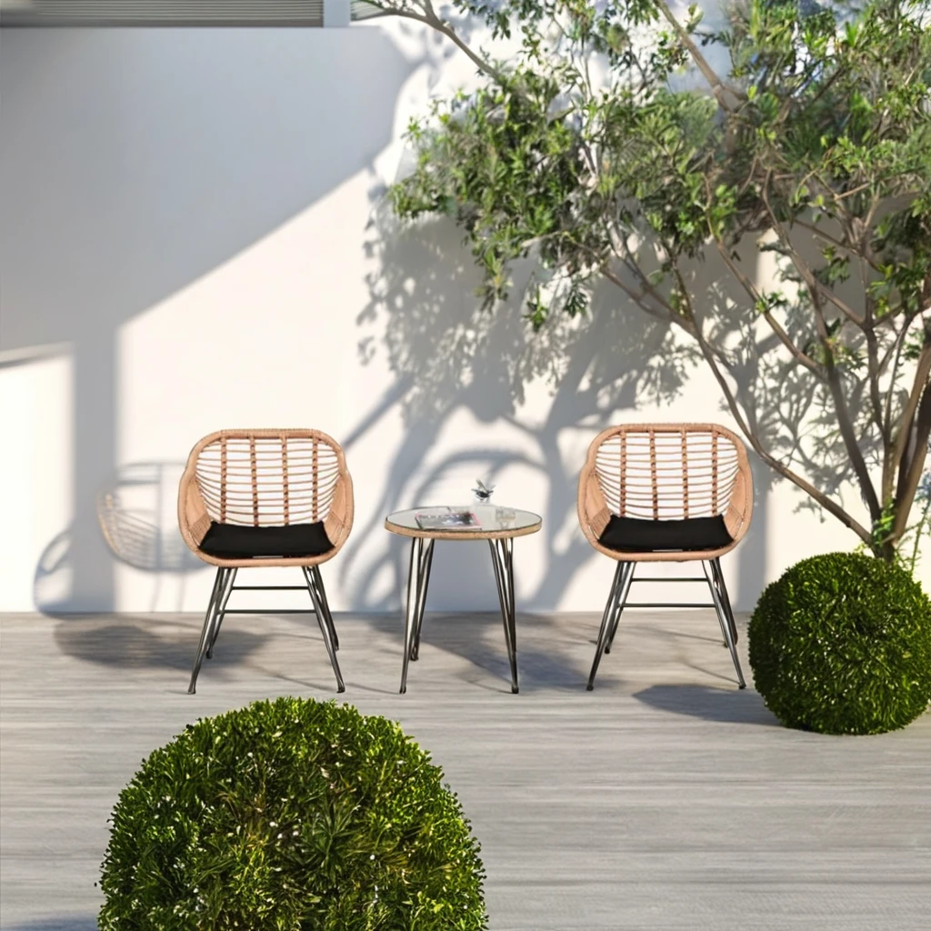 3-piece Cushioned Rattan Patio Furniture Conversation Set Modern Style round coffeETables terrace furniture