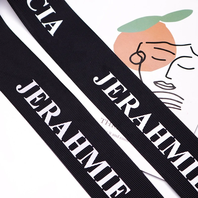 Factory Direct Wholesale  4cm width Satin Ribbon with white Logo for Flower Gift Package Decoration